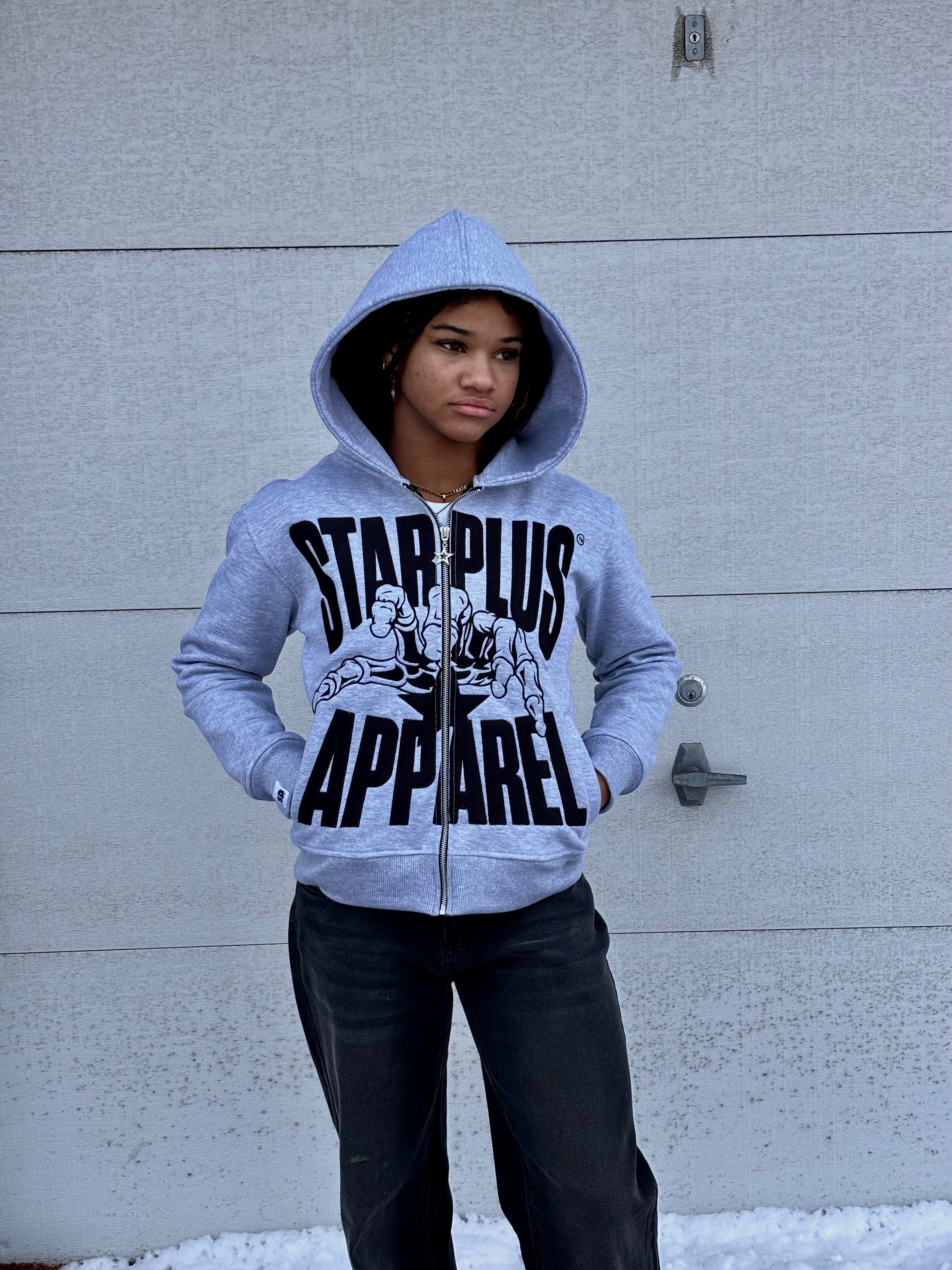 Embroidery "Reaching for the stars" Zip-Up Hoodie