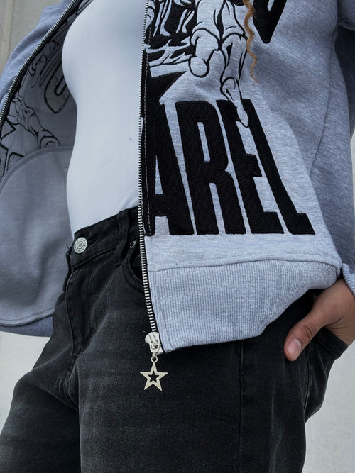 Embroidery "Reaching for the stars" Zip-Up Hoodie